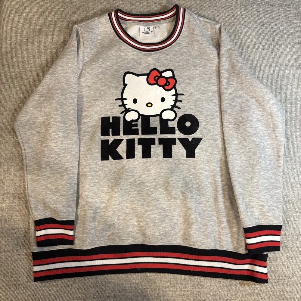 Hello Kitty Sweatshirt Womens 1X Gray Fleece Pullover Sanrio Plus Size
